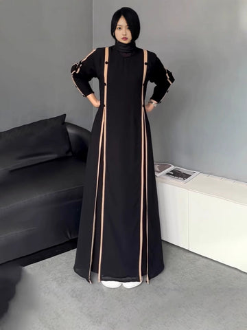 Fashion Temperament In The Autumn Of 2024 Splicing Thin Bump Color Waist Dress